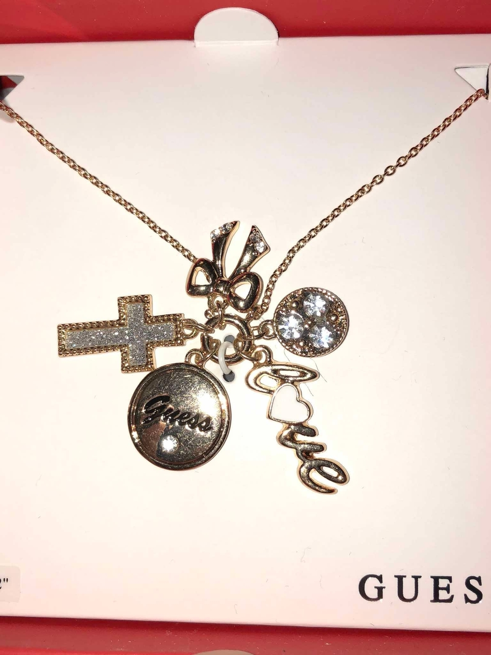 GUESS Gold-Tone Multi-Charm Necklace with Crystal Accents
